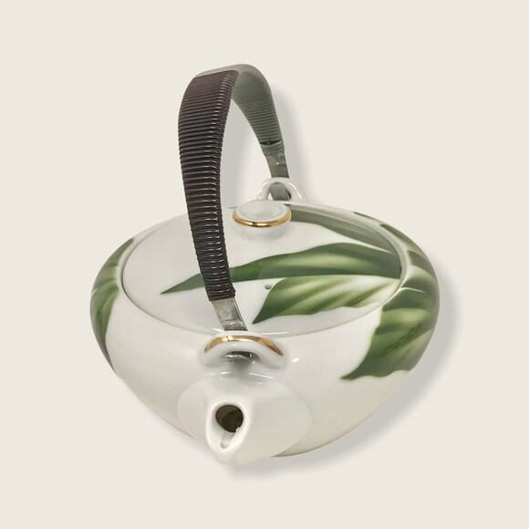 Vintage Seyei Porcelain Tea Pot Set Fine Bone China 6 Piece Leaf Print - Picture 5 of 11